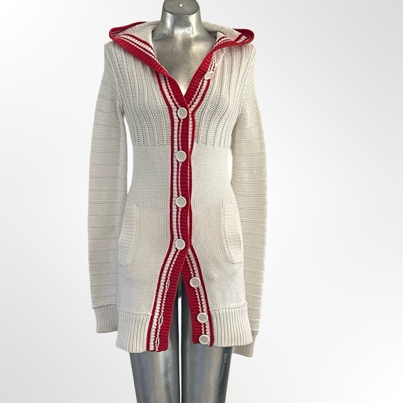 Moda International White and Red Hooded Cardigan in Small - Picture 2 of 11